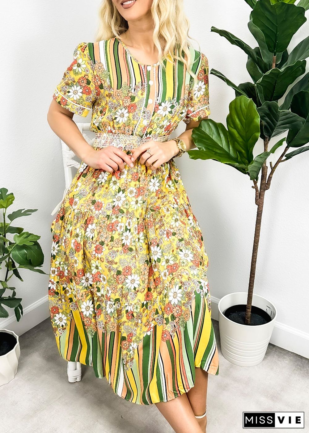 Multicolor Floral Retro Print Dress