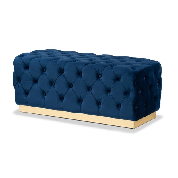 Corrine Velvet Fabric Upholstered And Pu Ottoman Gold Baxton Studio