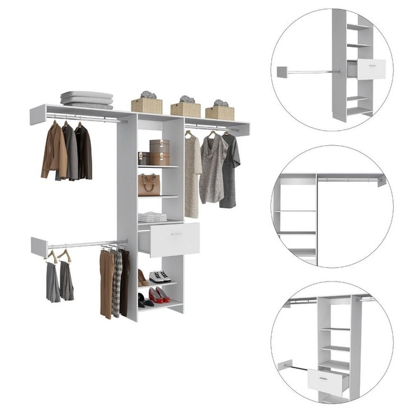 Distinctive Design 1-Drawer 5-Shelf Closet System for Living Room， Extra Space， Easy Assemble， Living Room， Bedroom - - 37928509