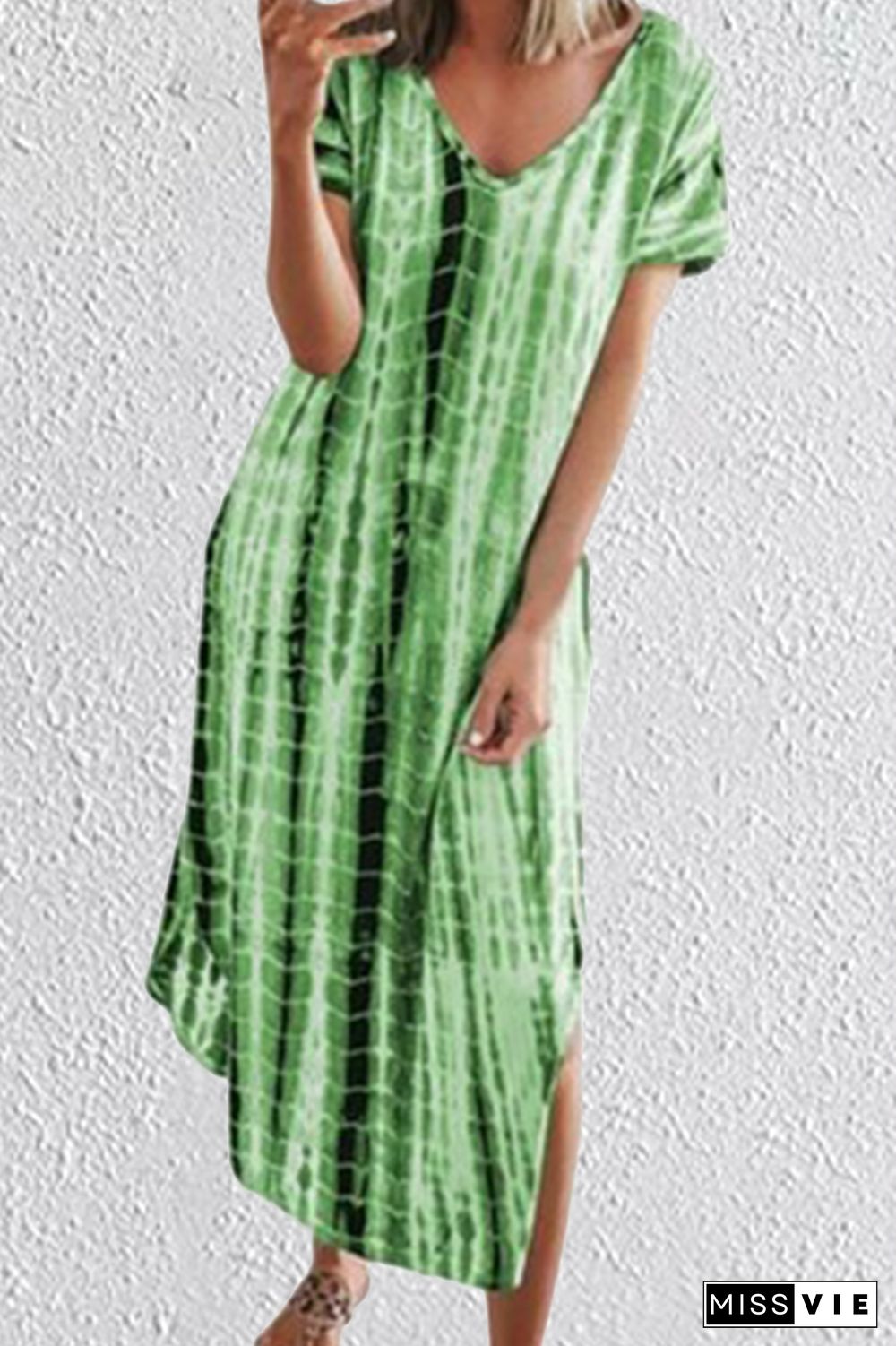 Casual Print Split Joint V Neck Straight Dresses(5 Colors)