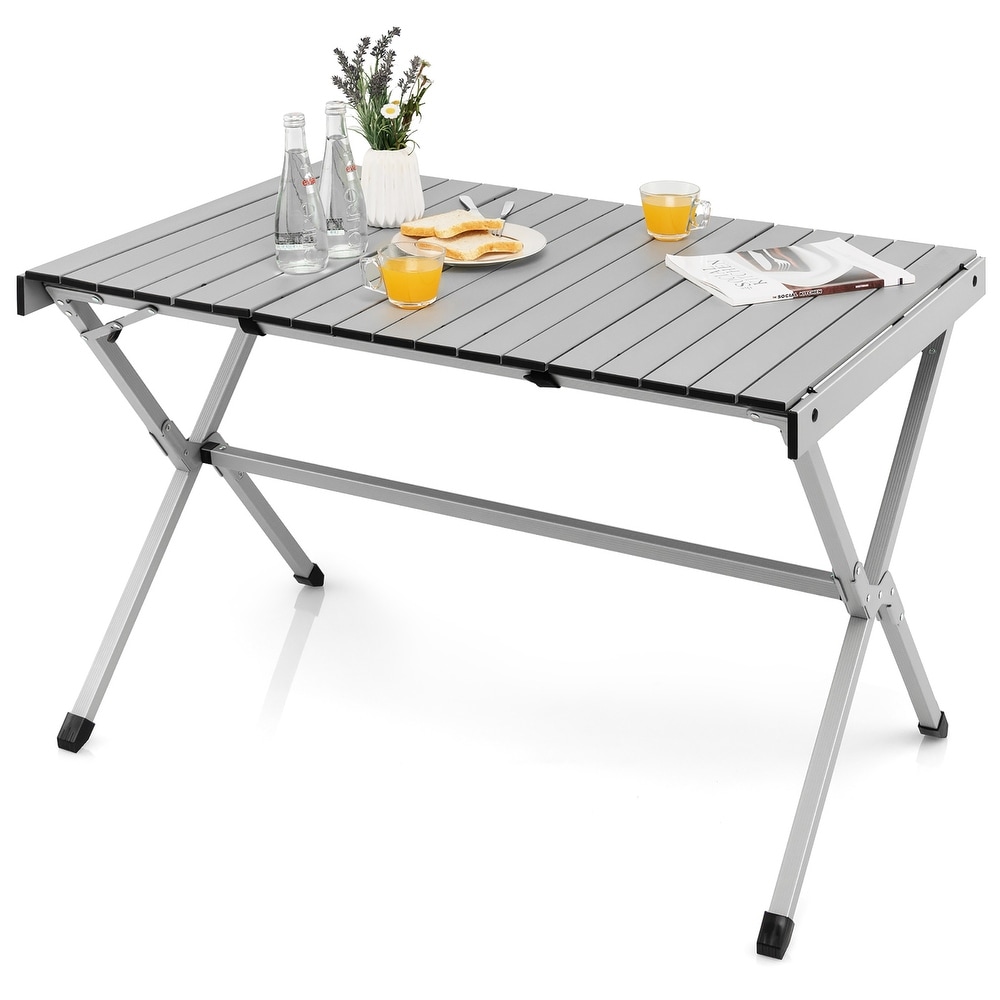 Costway 4 6 Person Portable Aluminum Camping Table Lightweight Roll Up   See Details