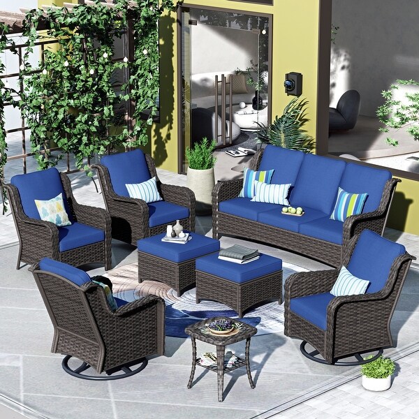 OVIOS 8piece Rattan Wicker Patio Furniture Set Swivel Rocking Chair Set