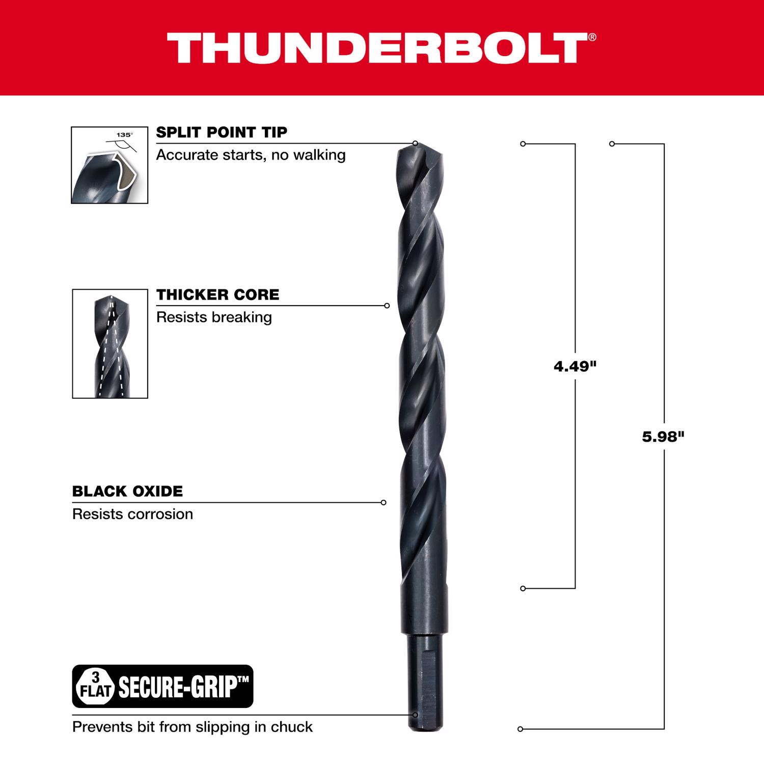 MW Thunderbolt 1/2 in. X 6 in. L Drill Bit 1 pc