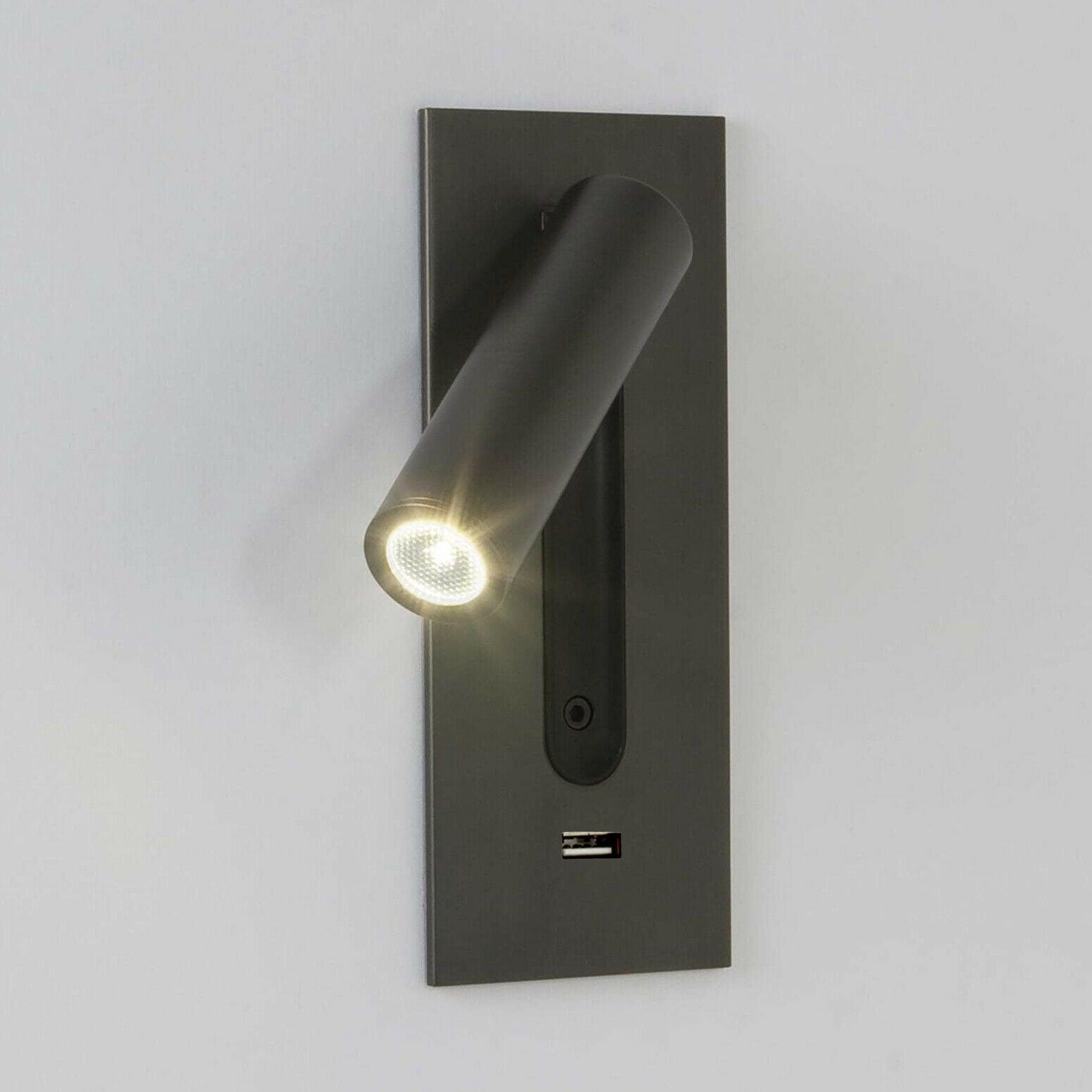 Black Bedside USB Wall Light