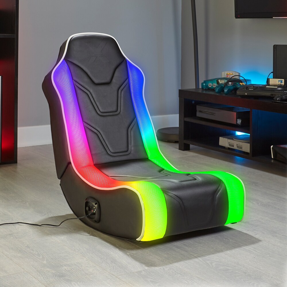 X Rocker 2.0 Chimera Wired Audio RGB LED Gaming Chair in Black with PU Leather and White Accents  2.0 Wired Audio