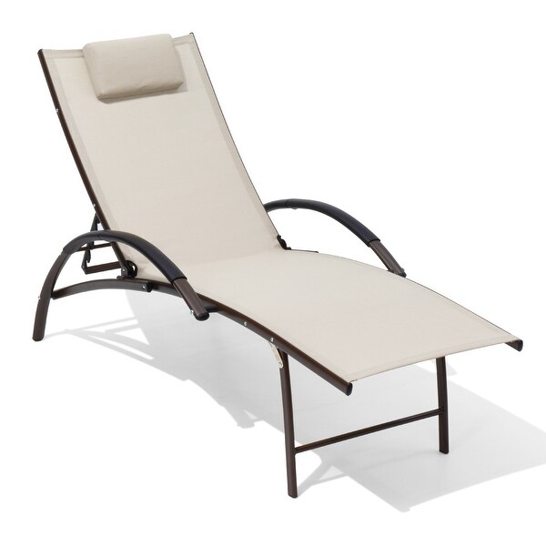 Crestlive Outdoor Adjustable Reclining Chaise Lounge Chair with Arms and Headrest，Aluminum or Steel Frame Options