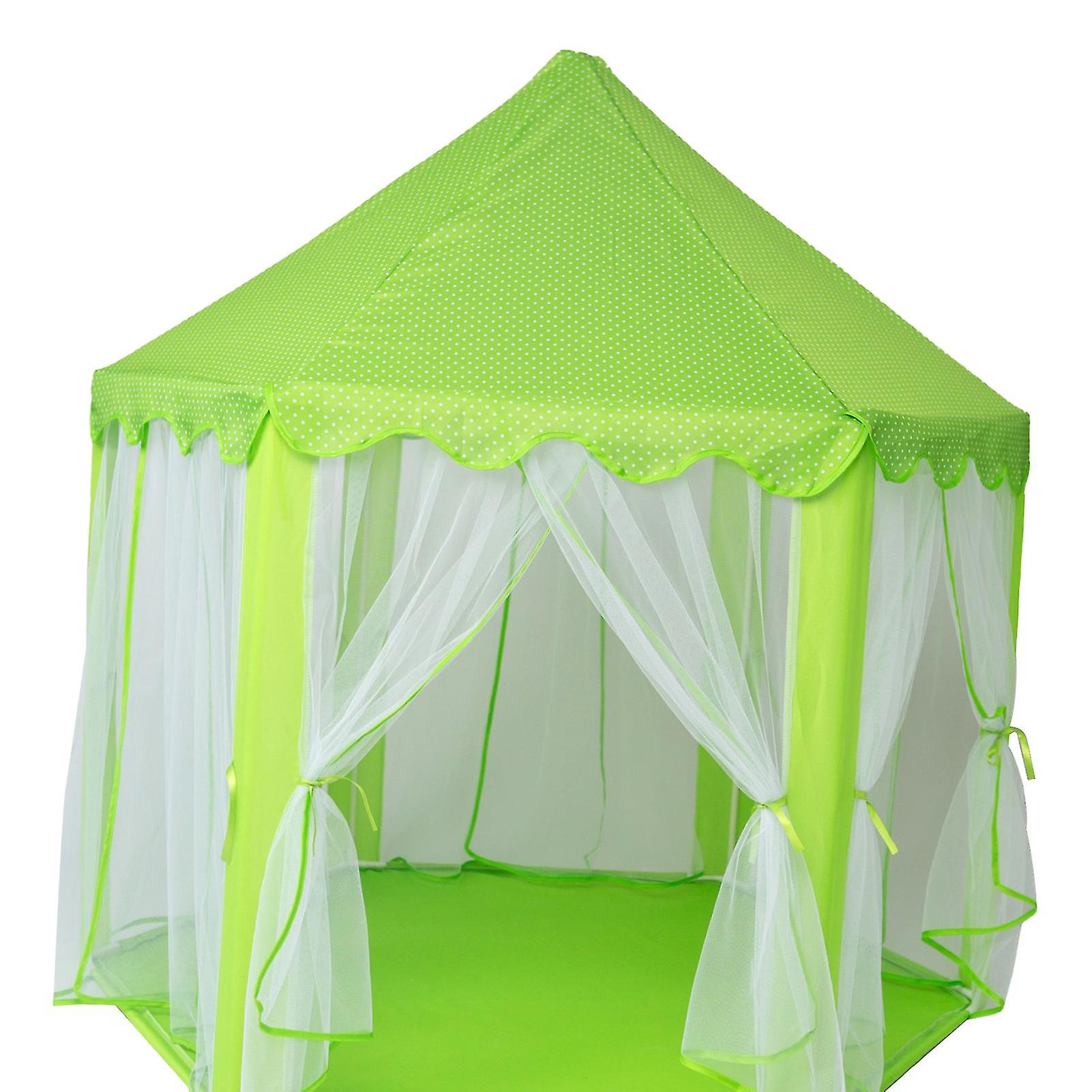 Castle Princess Tents for Kids Mesh Design Foldable Large Space Reinforced PVC Hexagonal Tents for Backyard Green