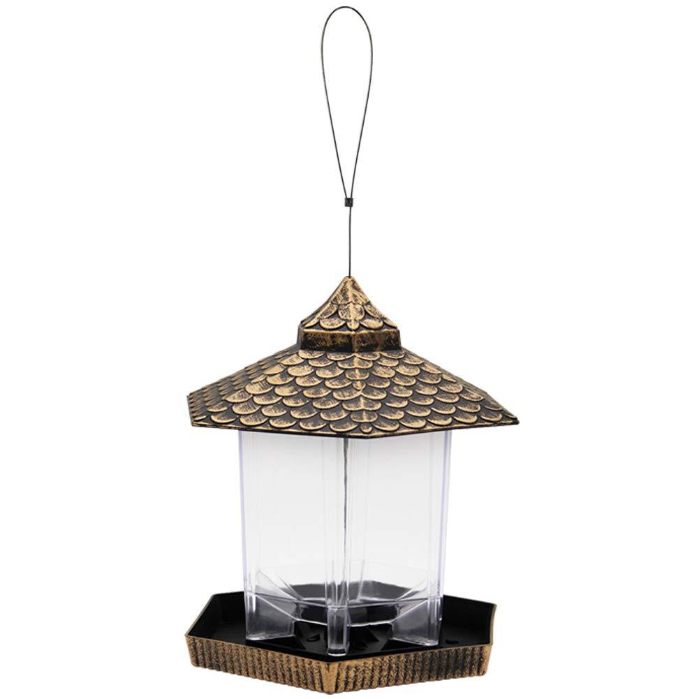 Twinkle Star Wild Bird Feeder Hanging for Garden Yard Outside Decoration， Hexagon Shaped with Roof Bronze