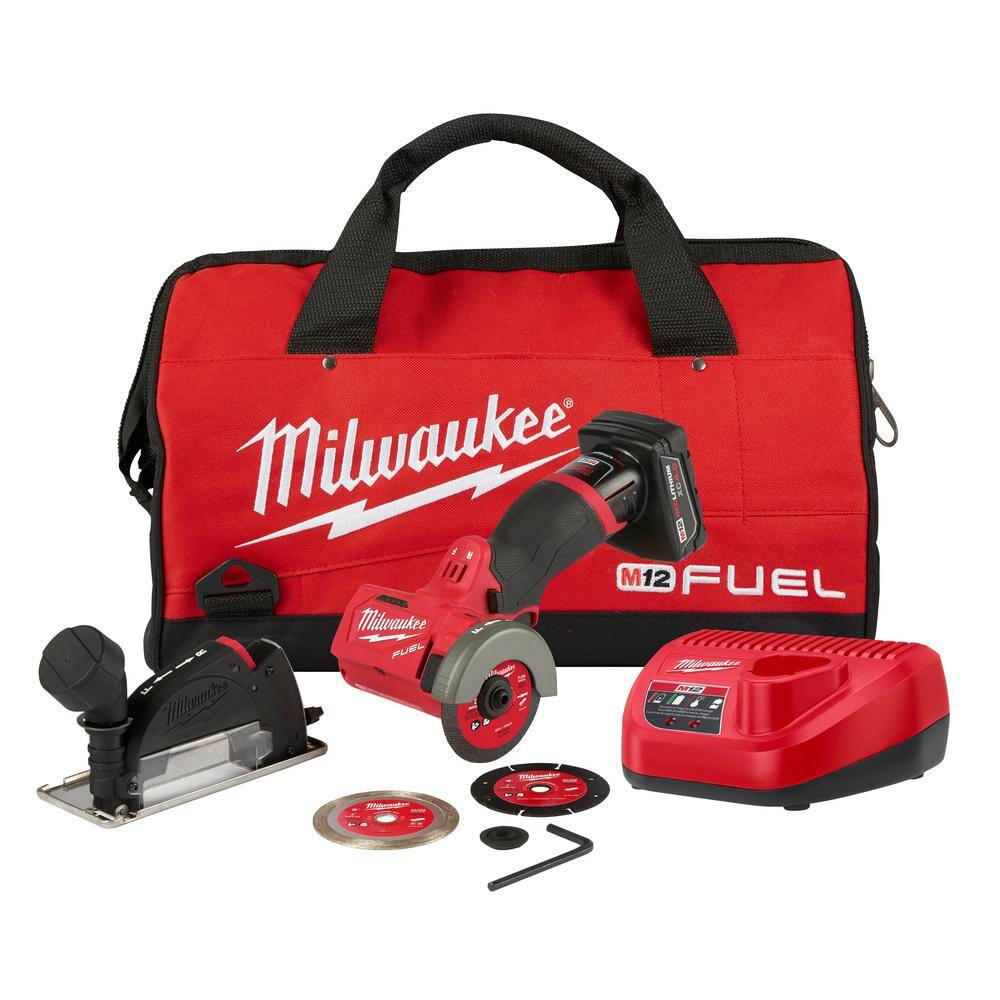 MW M12 FUEL 12V 3 in. Lithium-Ion Brushless Cordless Cut Off Saw Kit with One 4.0 Ah Battery Charger and Bag 2522-21XC