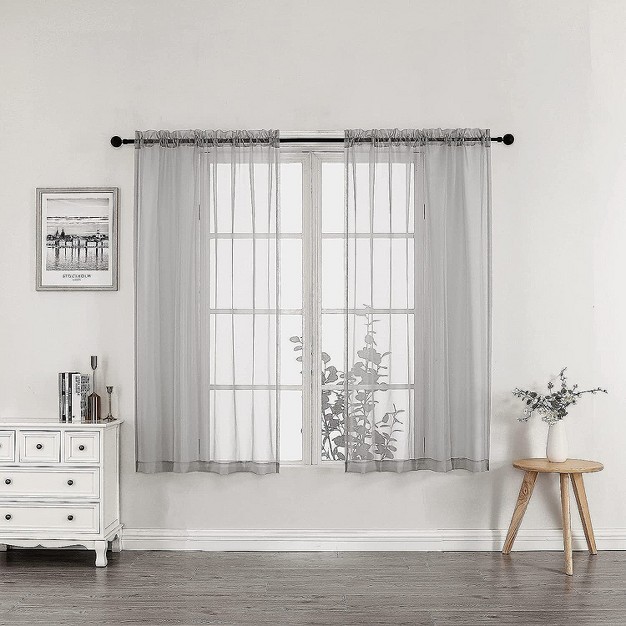 Kate Aurora Simplistic Living 2 Piece Lightweight Rod Pocket Gray Sheer Curtains For Small Windows 63 In Long