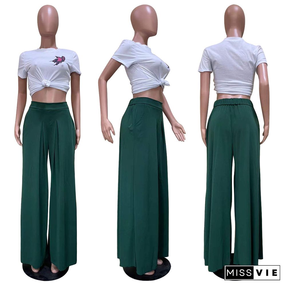 Solid Color Casual Wide Leg Pants