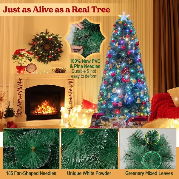 Costway 5FT/6FT/7FT PreLit Fiber Optic Christmas Tree Xmas Decor with