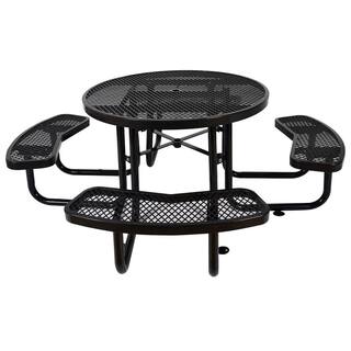 Afoxsos Black Round Outdoor Steel Picnic Table Dining Table 46 in. with Umbrella Pole DJMX998