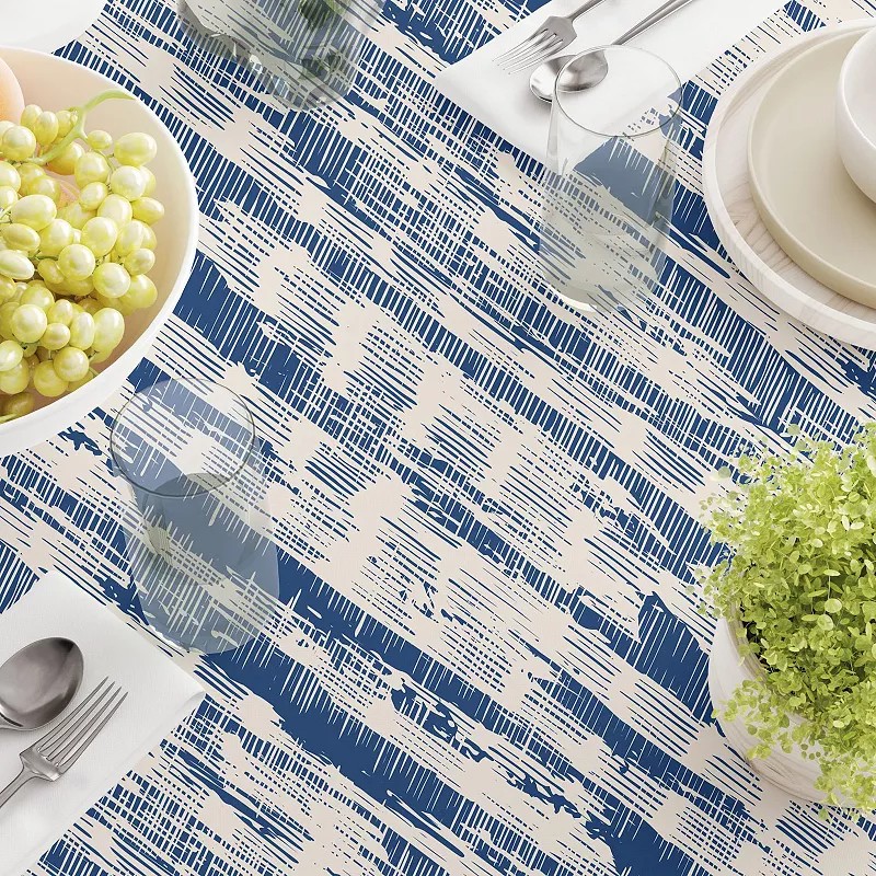 Square Tablecloth， 100% Polyester， 54x54， Blue Batik Stripe