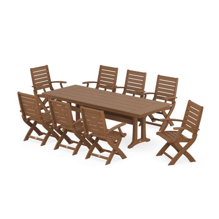 Polywood Signature Folding 9-Piece Farmhouse Trestle Dining Set with Trestle Legs PWS1445-1