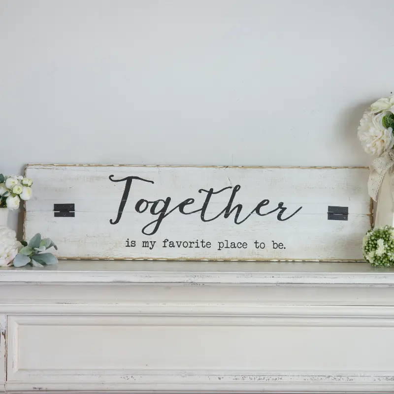 Distressed White and Black Wooden Together Sign