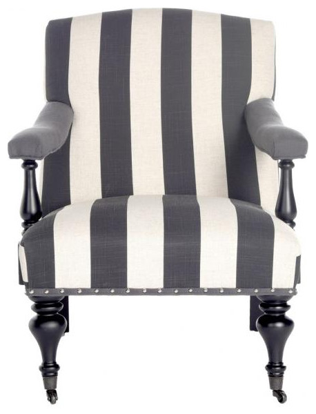 Vonn Awning Stripe Arm Chair Silver Nail Heads White   Traditional   Armchairs And Accent Chairs   by Peachtree Fine Furniture  Houzz