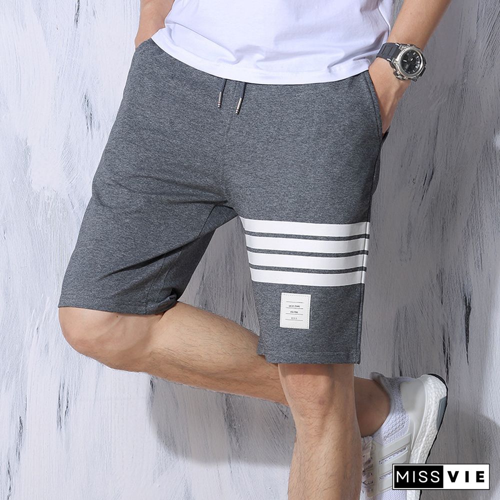 Fashion Stripe Splicing Summer Shorts Men Cotton Casual Beach Drawstring Shorts Mens Big Size Loose Sportswear Short Pants