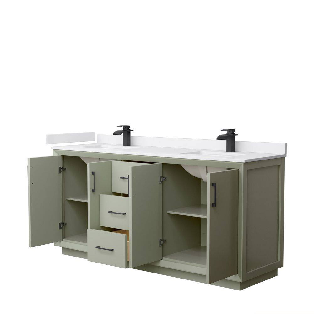 Wyndham Collection Strada 72 in. W x 22 in. D x 35 in. H Double Bath Vanity in Light Green with White Cultured Marble Top WCF414172DLBWCUNSMXX