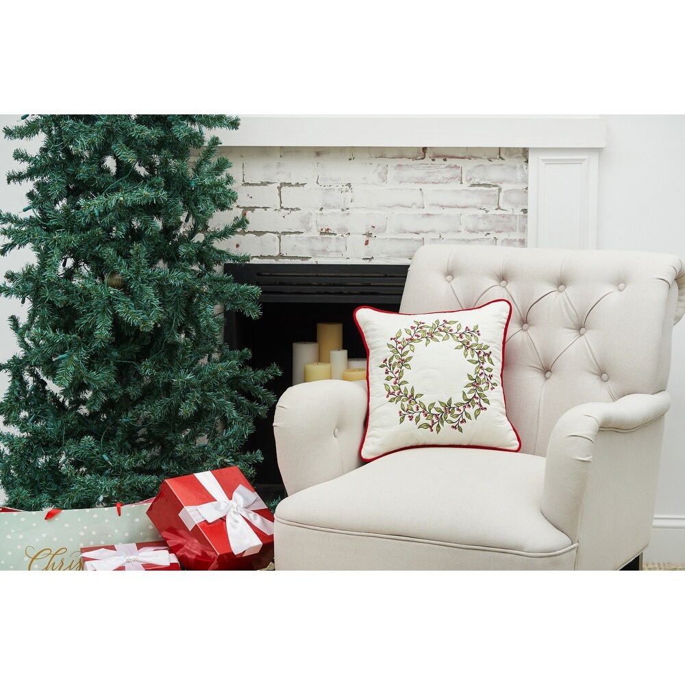 Christmas Berry Garland Embroidered Decorative Accent Throw Pillow