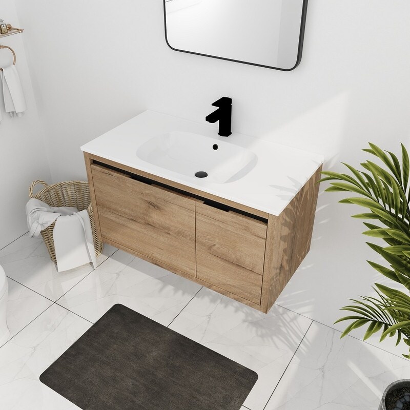 Modern 36 Inch Wall Mounted Bathroom Vanity With Gel Sink