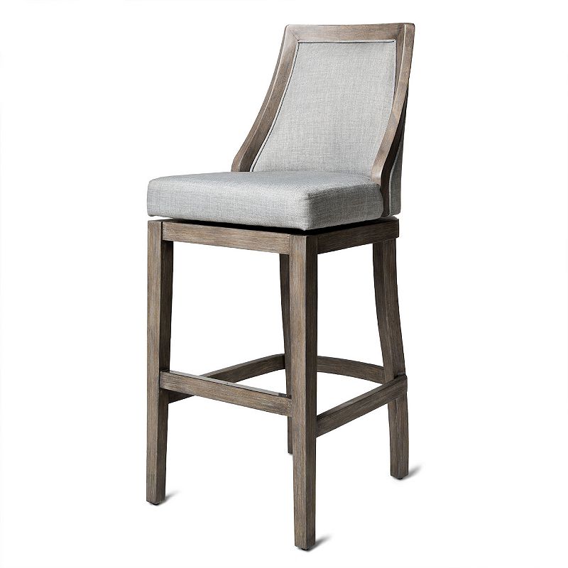 Maven Lane Vienna Bar Stool， Reclaimed Oak Finish W/ Ash Grey Fabric Upholstery