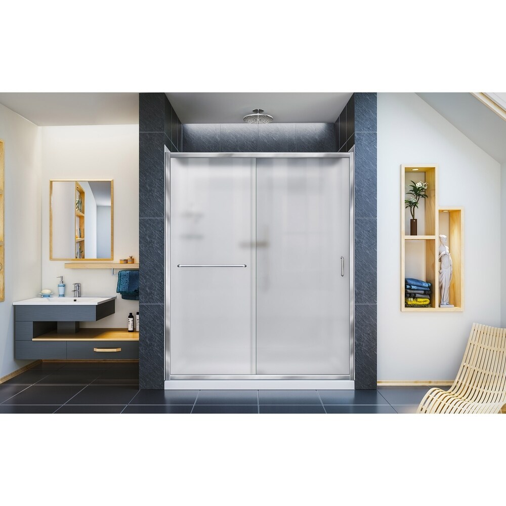 DreamLine Infinity Z 32 in. D x 60 in. W x 76 3/4 in. H Sliding Shower Door  Shower Base and Backwall Kit  Frosted Glass