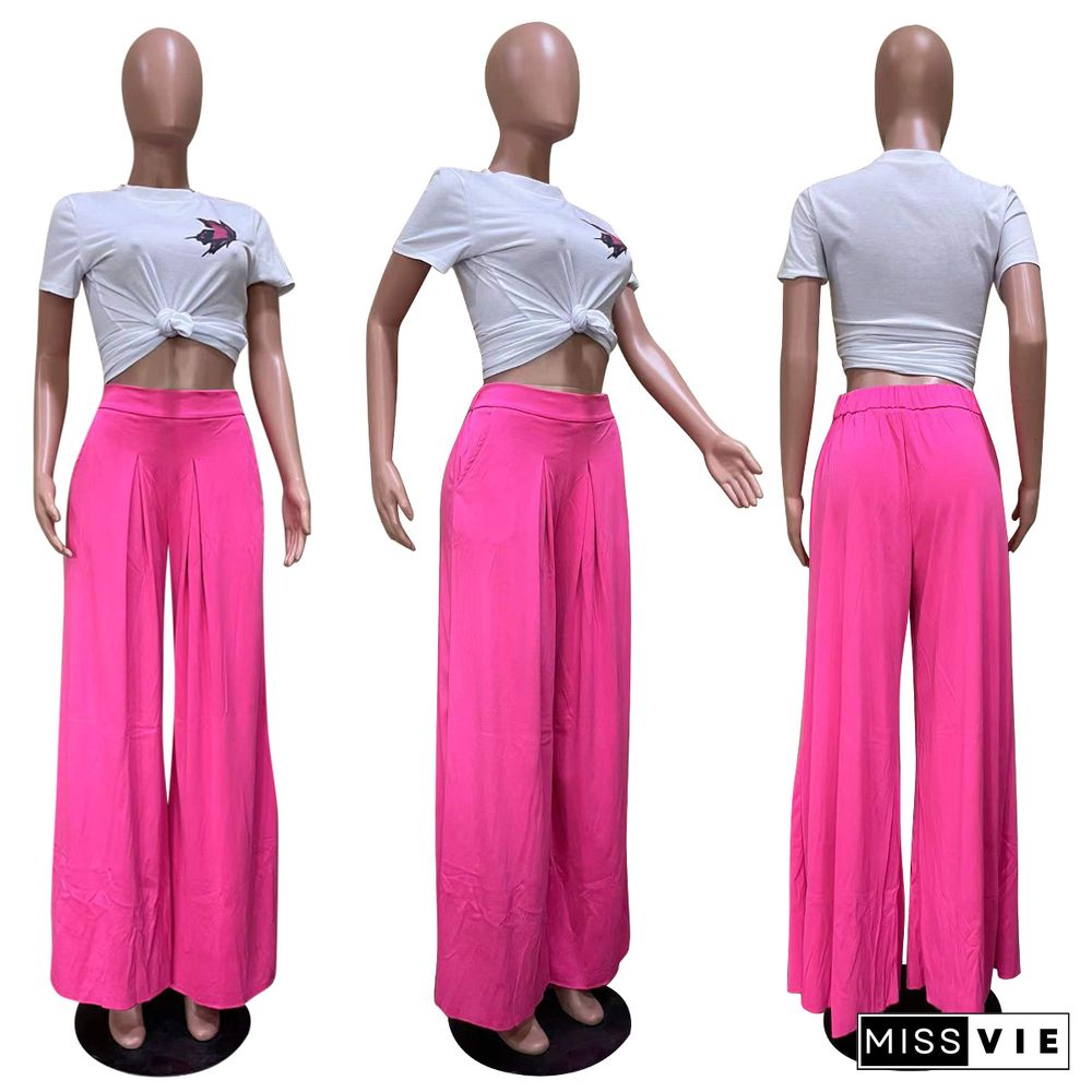 Solid Color Casual Wide Leg Pants