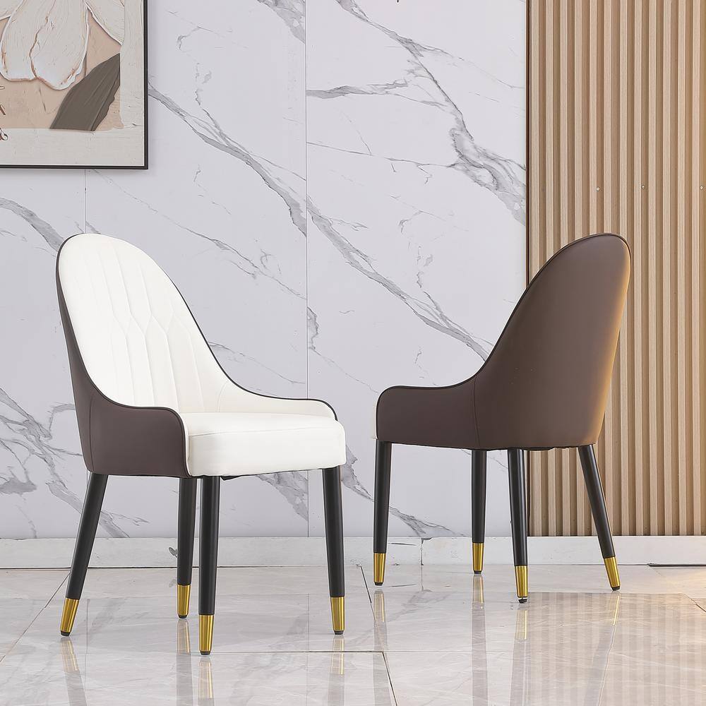 Magic Home Beige PU Leather Dining Chair with Solid Wood Metal Legs (Set of 2) CS-W50940535