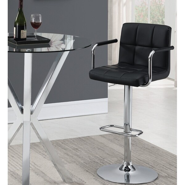 Modern Black Leatherette Adjustable Swivel Stool with Chrome Pedestal Base