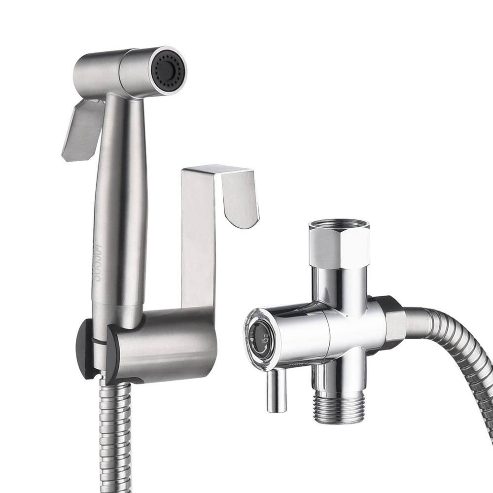 Tileon Non- Electric Handheld Bidet Sprayer for Toilet Single Handle Bidet Attachment in. Silver AYBSZHD1292