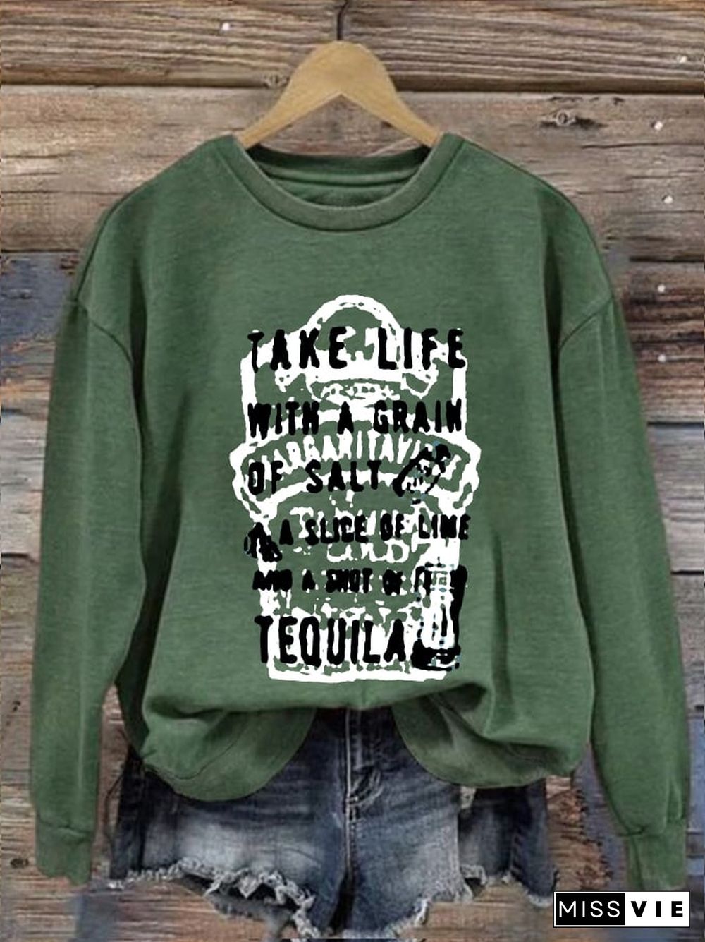 Women's Rip Jimmy Take Life With A Grin of Salt A Slice of Lime And A Shot of Tequila Printed Sweatshirt