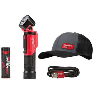 MW 500 Lumens LED Pivoting REDLITHIUM USB Flashlight with GRIDIRON Gray Adjustable Fit Trucker Hat 2113-21-505G