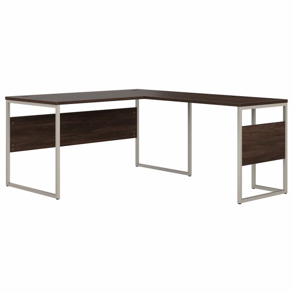 Bush Business Furniture Hybrid 60W x 30D L Shaped Table Desk with Metal Legs in Black Walnut