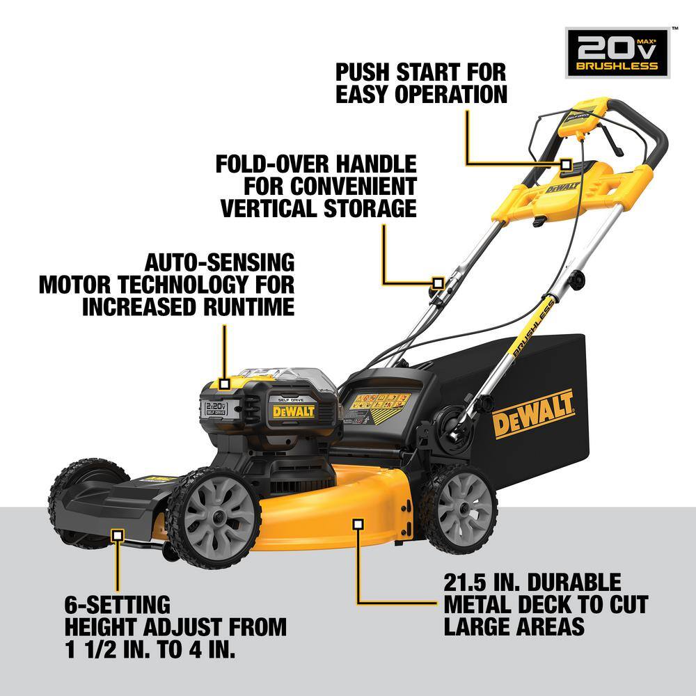 DEWALT 20V MAX 21.5 in. Battery Powered Walk Behind Self Propelled Lawn Mower with (2) 10Ah Batteries  Charger DCMWSP244U2