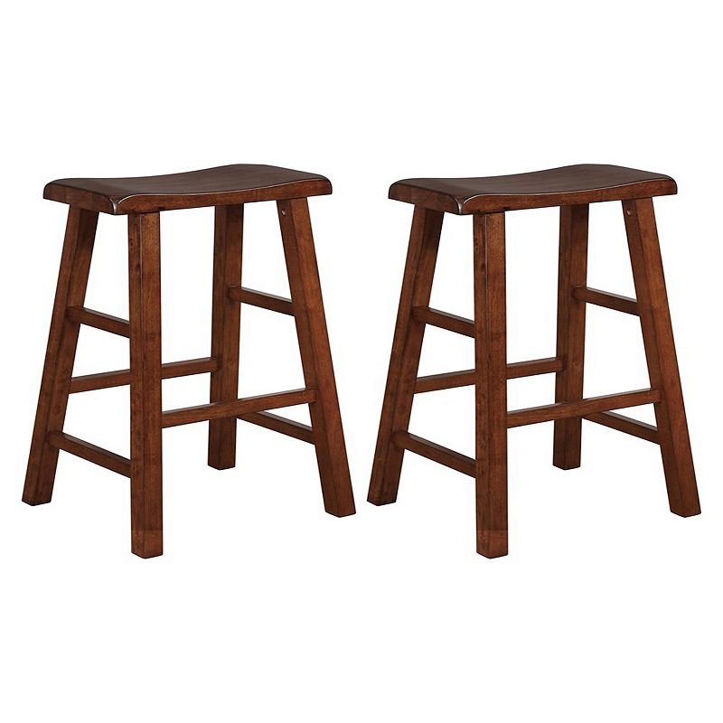 eHemco Heavy-Duty Solid Wood Saddle Seat Kitchen Counter Height Barstools， 24 Inches， Set of 2