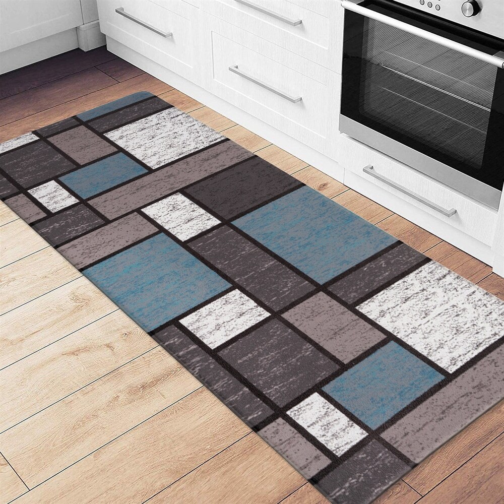 World Rug Gallery Contemporary Modern Boxes Anti Fatigue Standing Mat