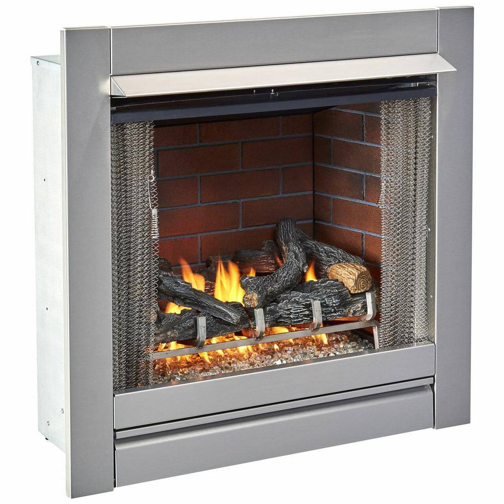 Duluth Forge Outdoor Fireplace 32 in. W Insert with Concrete Log Set and Vintage Red Brick Fiber Liner DF450SS-L-VR