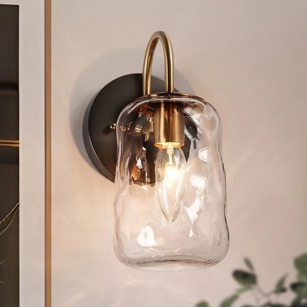 Mid-century Modern Gold 1-Light Bathroom Vanity Light Unique Glass Wall Sconces - L9.5