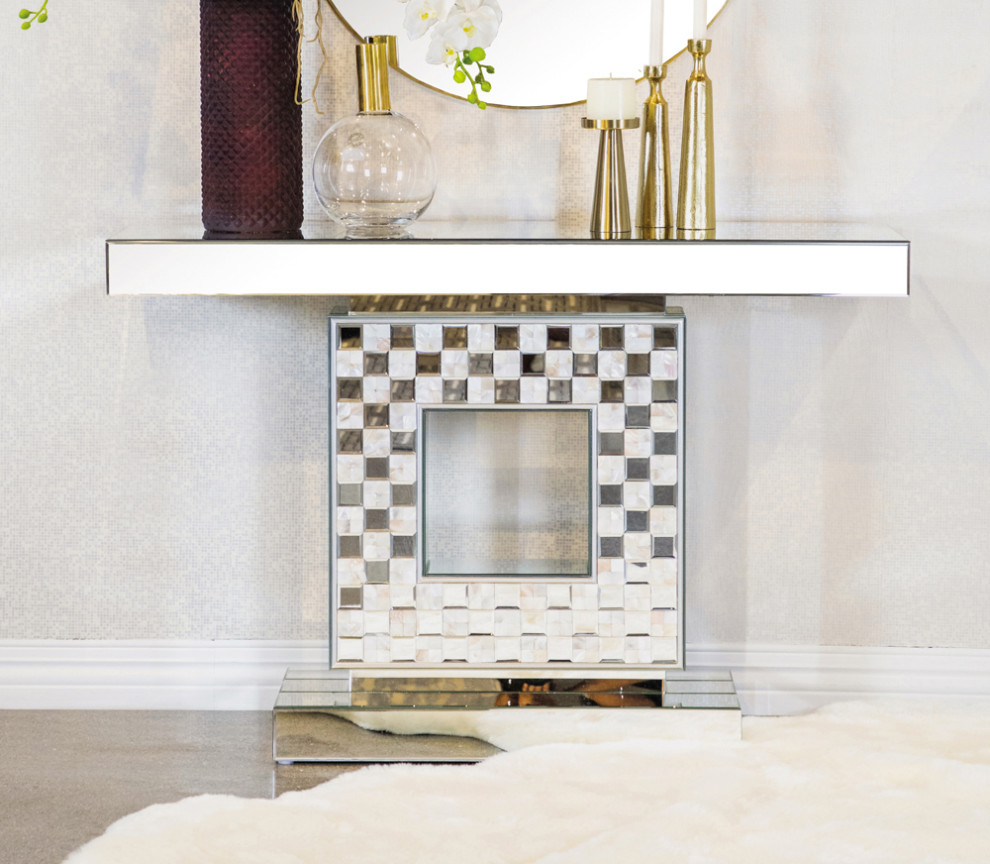 Claire Checkerboard Square Base Console Table Silver   Modern   Console Tables   by Modon  Houzz