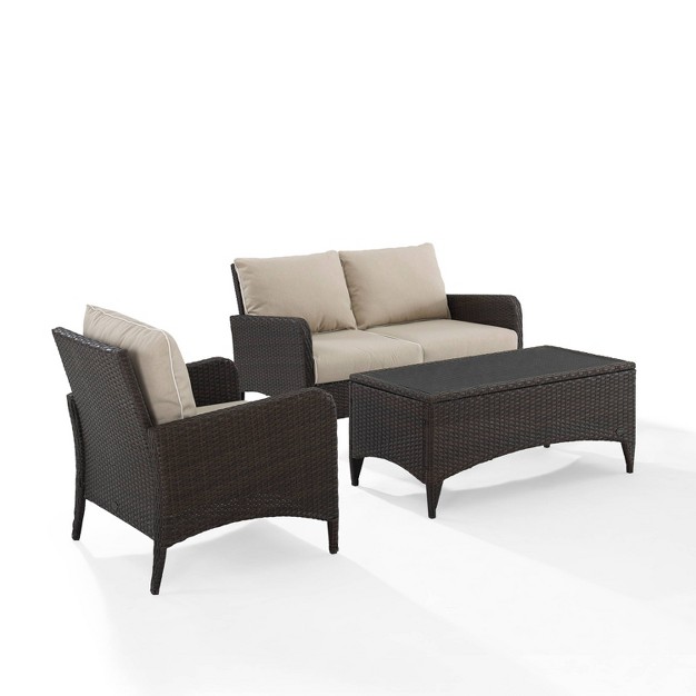 Crosley 3pc Kiawah Wicker Outdoor Patio Conversation Set