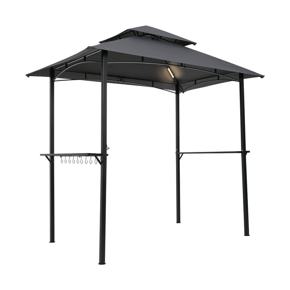 Outdoor Grill Gazebo 8 x 5 Ft  Shelter Tent  Double Tier Soft Top Canopy and Steel Frame with hook and Bar Counters