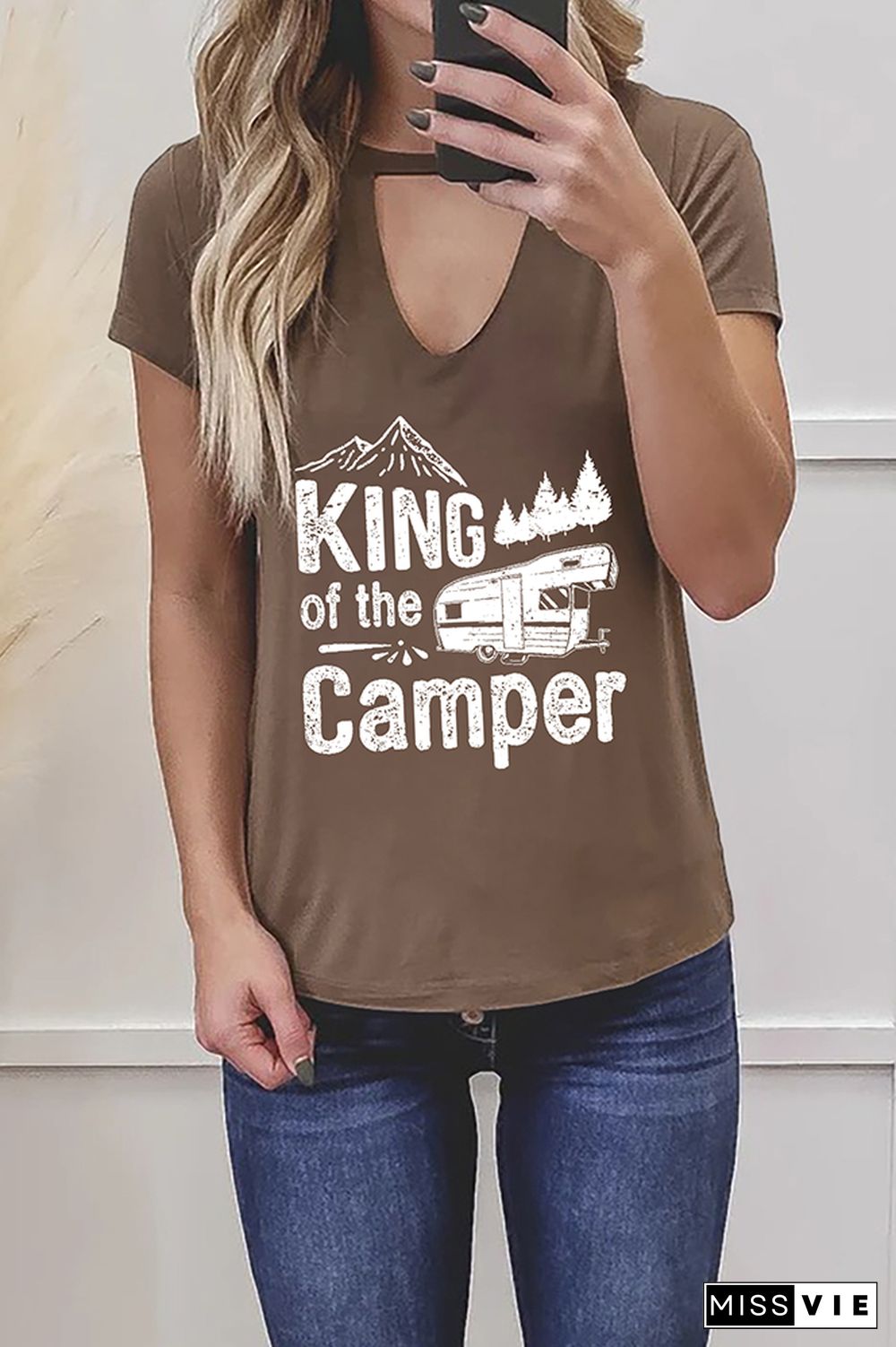 King Of The Camper Graphic Tees for Women Wholesale Short Sleeve T shirts Top