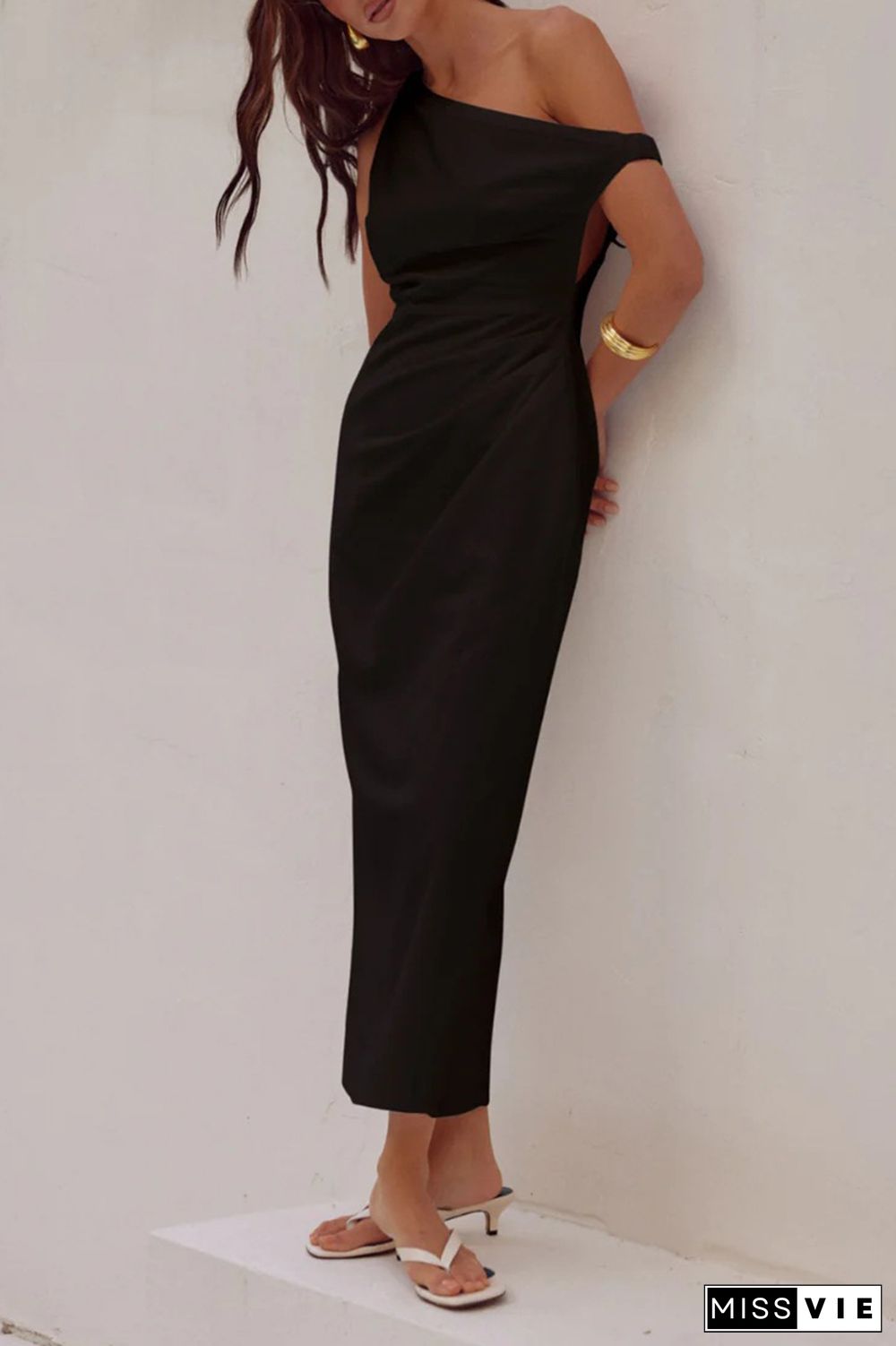 Sexy Solid Asymmetrical Oblique Collar One Step Skirt Dresses