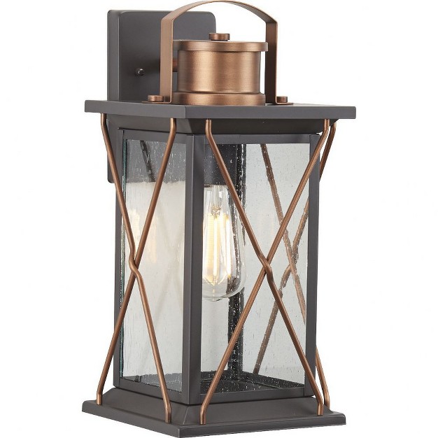 Progress Lighting Barlowe 1 light Small Wall Lantern In Antique Bronze With Clear Seeded Glass Shade