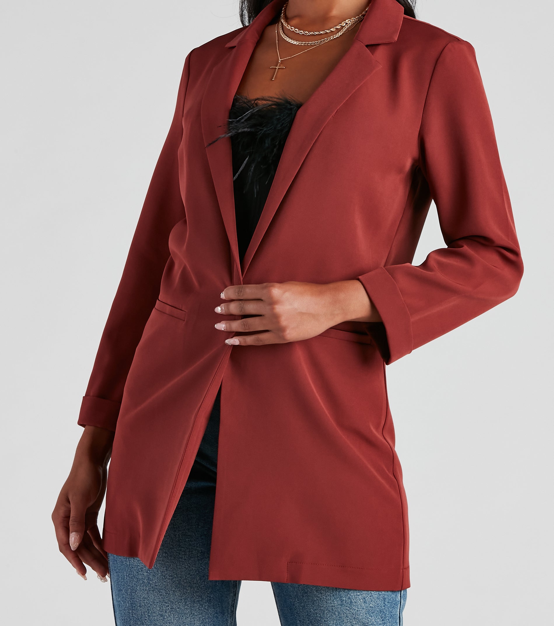 Biz Call 3/4 Sleeve Boyfriend Blazer