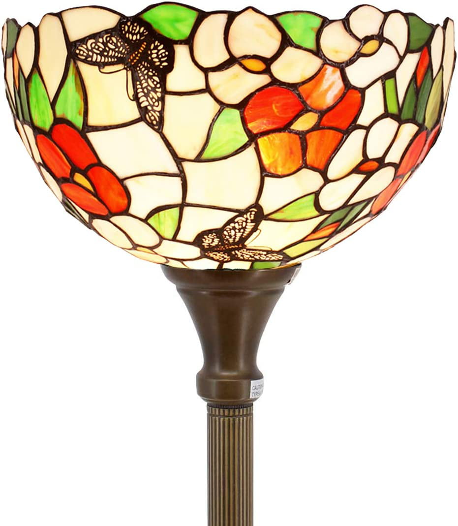 BBNBDMZ bzfwm  Floor Lamp Butterfly Amber Stained Glass Light 12X12X66 Inches Pole Torchiere Standing Corner Torch Uplight Decor Bedroom Living Room  Office S275 Series