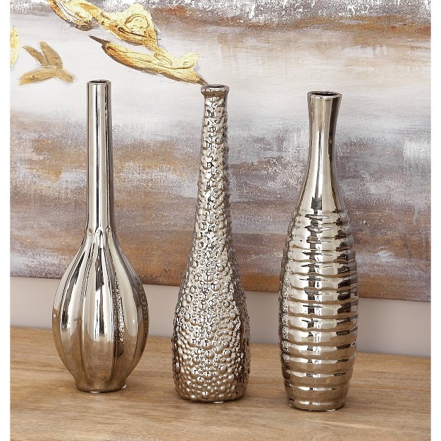 Set Of 3 Ceramic Glam Vase Silver Olivia amp May