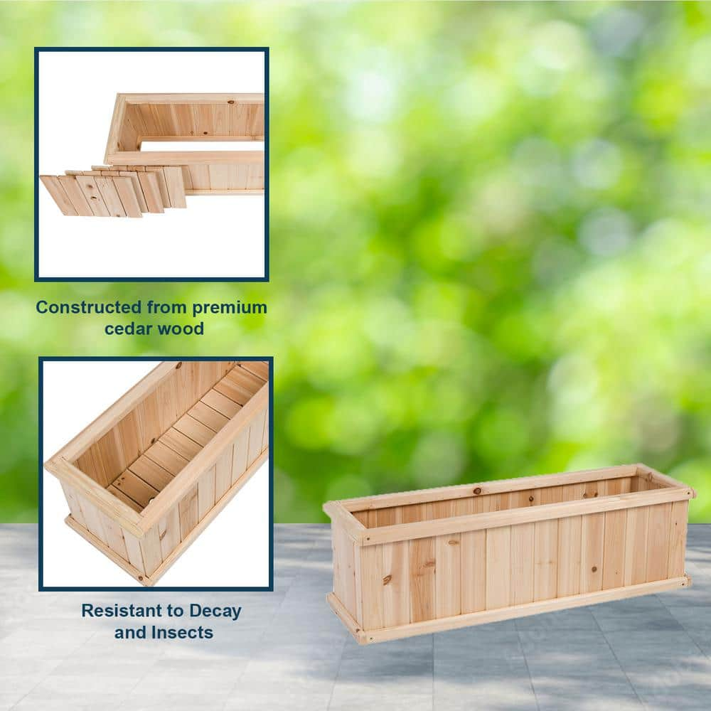 Shine Company 40 in. L x 12 in. W x 12.5 in. H Rectangle Natural Cedar Raised Garden Bed Box Planter Large Plant Pot Wooden Box 5103N