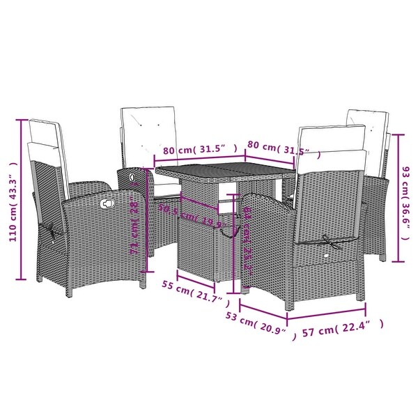 vidaXL Patio Dining Set with Cushions Furniture 2 Piece Black Poly Rattan